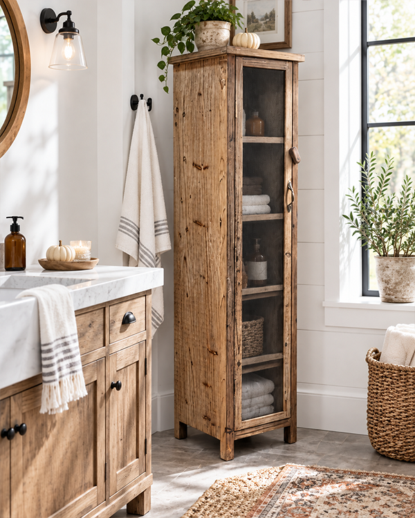 Tall Rustic Farmhouse Wire-Mesh Storage Cabinet