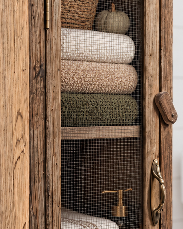 Tall Rustic Farmhouse Wire-Mesh Storage Cabinet