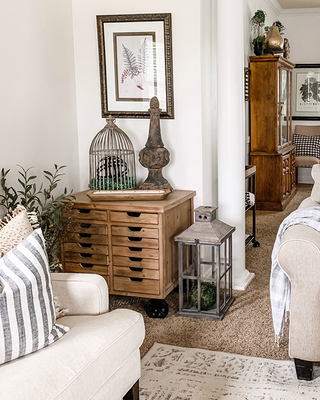 Rustic Rolling Wooden Cabinet with Drawers