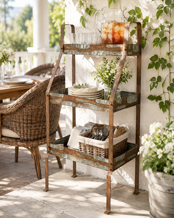 Rusted Finish Three-Tier Potting Shelves