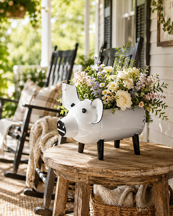 Distressed White Pig Desk Caddy