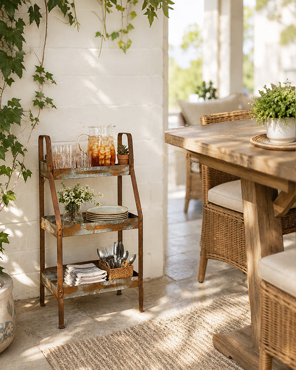 Rusted Finish Three-Tier Potting Shelves