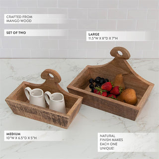 Mango Wood Serving Caddies with Handle, Set of 2