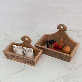 Mango Wood Serving Caddies with Handle, Set of 2
