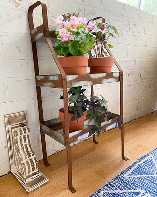 Rusted Finish Three-Tier Potting Shelves