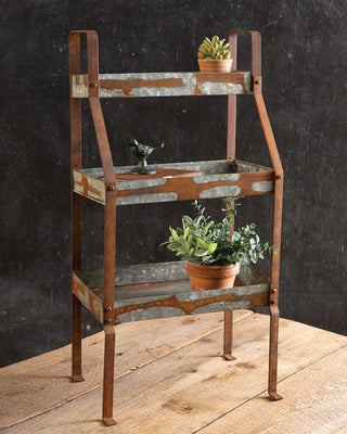 Rusted Finish Three-Tier Potting Shelves