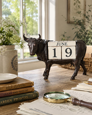Cow Perpetual Block Calendar Farmhouse Kitchen Desk Decor