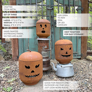 Distressed Metal Jack-O-Lanterns, Set of 3
