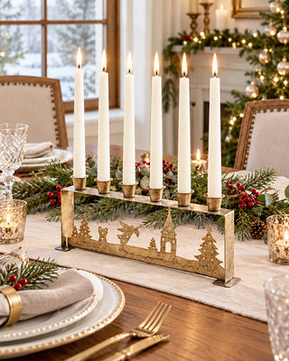 Gilded Six-Arm Tabletop Taper Candelabra