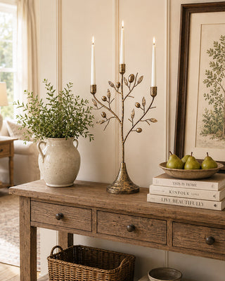 Antique Brass Fruit Tree Taper Candelabra 20 Inch