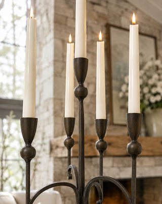 Tall Rustic Hand-Forged Iron Five-Taper Candelabra 35 Inch