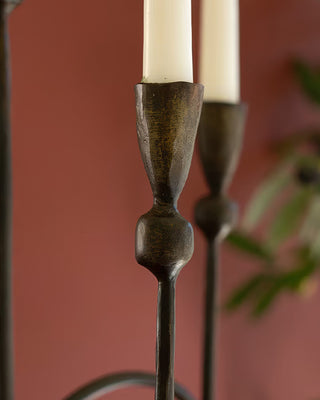 Tall Rustic Hand-Forged Iron Five-Taper Candelabra 35 Inch