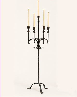 Tall Rustic Hand-Forged Iron Five-Taper Candelabra 35 Inch