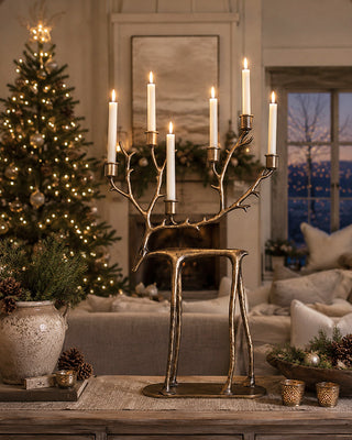 Merry Reindeer Candelabra Metal Taper Candle Holder Holiday Centerpiece
