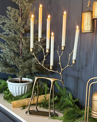 Merry Reindeer Candelabra Metal Taper Candle Holder Holiday Centerpiece