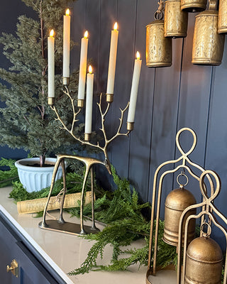 Merry Reindeer Candelabra Metal Taper Candle Holder Holiday Centerpiece