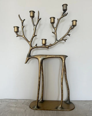 Merry Reindeer Candelabra Metal Taper Candle Holder Holiday Centerpiece