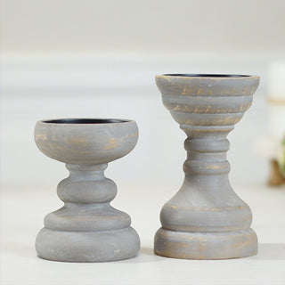 gray candle holders