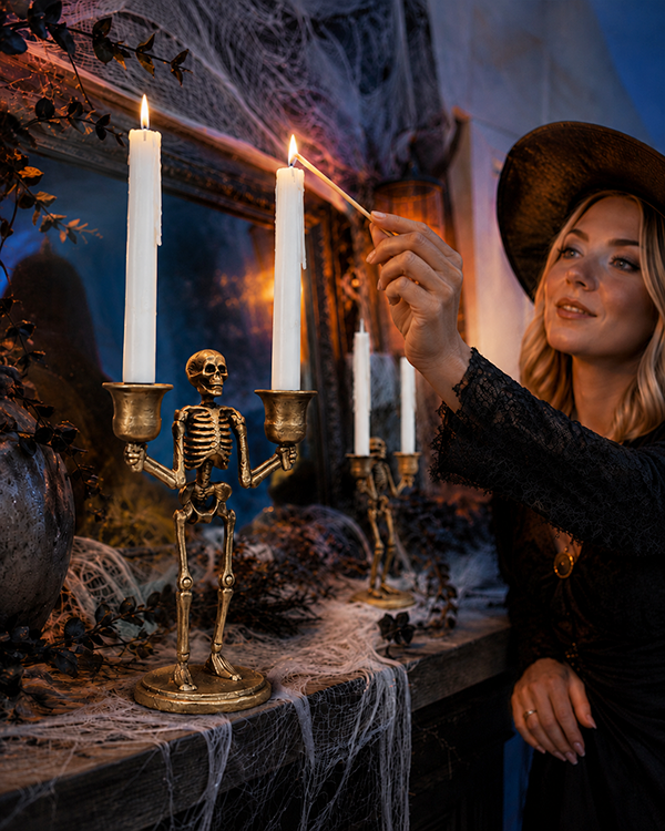 Sculpted Skeleton Taper Candle Holder