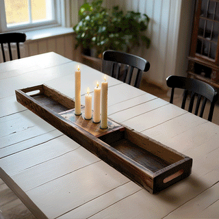 Rustic recycled wood candle tray centerpiece