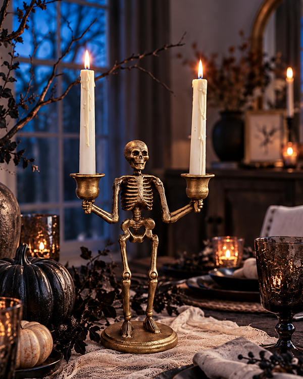 Sculpted Skeleton Taper Candle Holder