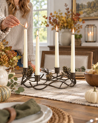 Countryside Pinecone & Twig Metal Taper Candle Holder