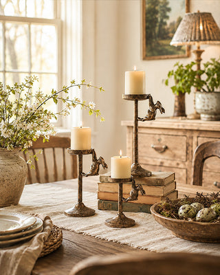 Cast Iron Bunny Taper Candle Holder, Set of 3