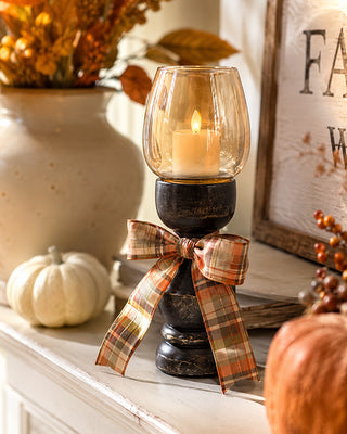 Rustic Amber Glass Hurricane Candle Holder