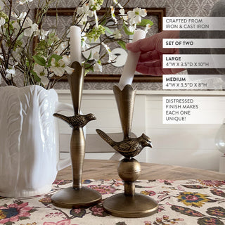 Cast Iron Bird Candle Holders, Set of 2