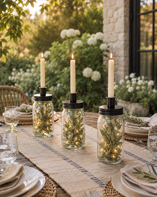 Mason Jar Candleholder with Black Metal Lid