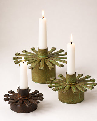 Iron Burst Candle Holder Set of 3 | Vintage Starburst Metal Holders