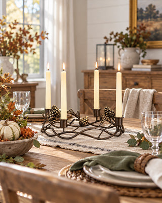 Countryside Pinecone & Twig Metal Taper Candle Holder