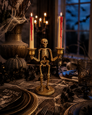 Sculpted Skeleton Taper Candle Holder