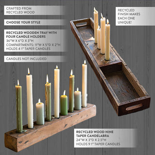 Recycled wood candle holders product display showing tray