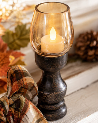 Rustic Amber Glass Hurricane Candle Holder