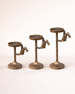 Cast Iron Bunny Taper Candle Holder, Set of 3