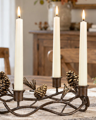 Countryside Pinecone & Twig Metal Taper Candle Holder