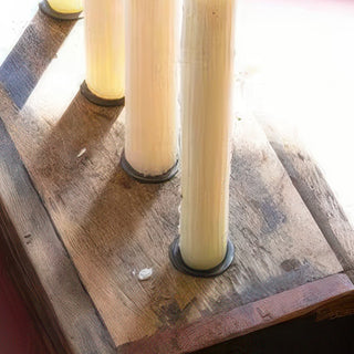 Close-up of recycled wooden candle tray