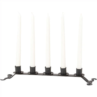 Black Iron Five Taper Candleholder - Farmhouse Fireplace Mantel Decor