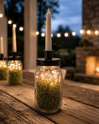 Mason Jar Candleholder with Black Metal Lid