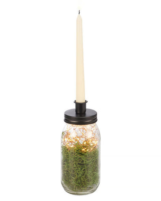 Mason Jar Candleholder with Black Metal Lid