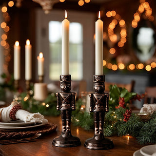 Bronzed Nutcracker Candleholder, Set of 2