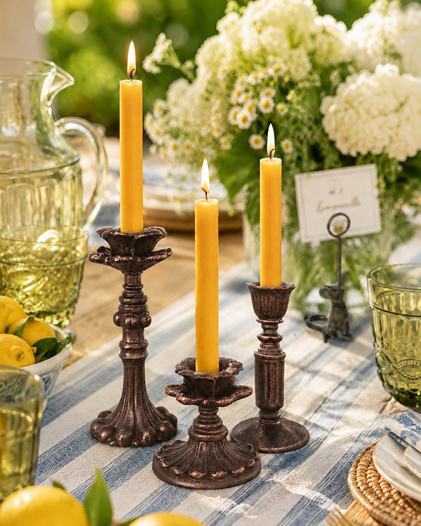 Distressed Ornate Floral Taper Candle Holders, Set of 3