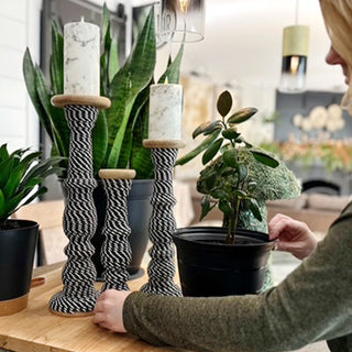 Decorative rope candle holders with indoor plants