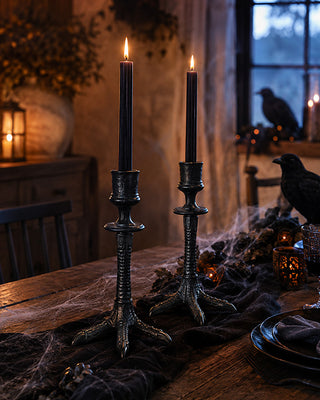 Gothic Raven Claw Taper Candle Holders, Set of 2