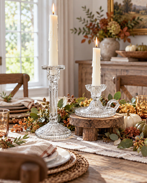 Vintage-Inspired Ornate Glass Candle Holders, Set of 2