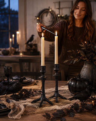 Gothic Raven Claw Taper Candle Holders, Set of 2