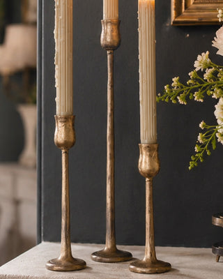Antique Brass Metal Taper Candle Holders, Set of 3