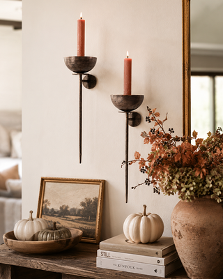 Antiqued Bronze Chalice Wall Taper Candle Sconces, Set of 2