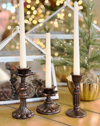 Distressed Ornate Floral Taper Candle Holders, Set of 3